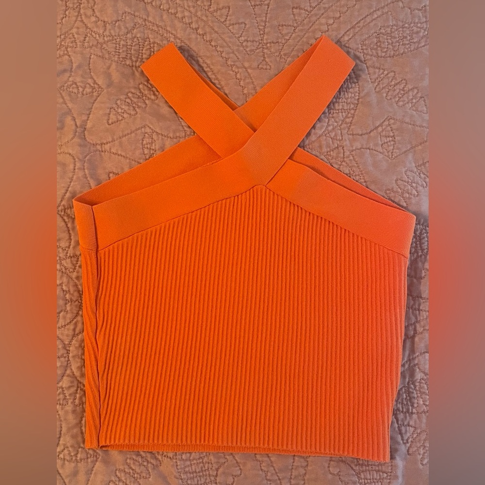 Orange Boutique top with criss cross neck - Picture 1 of 2